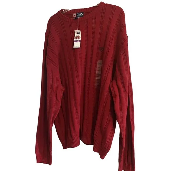 CHAPS RALPH LAUREN Men's RED Crew Neck Cotton Cable-Knit Sweater XXL NWT